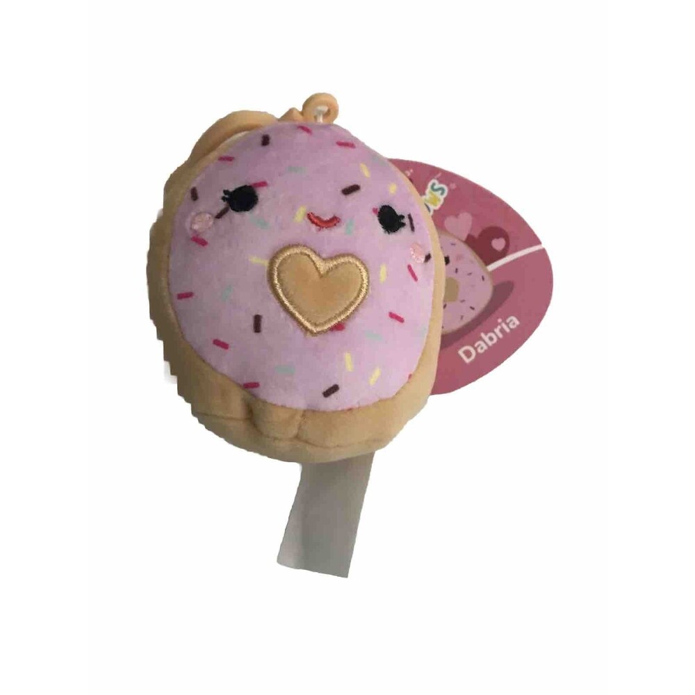 Squishmallows Dabria Plush  Keychain Bag Clip On Pink Heart Donut Love